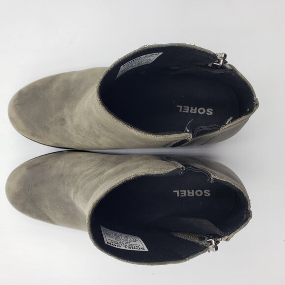 Sorel Joan of Artic Wedge ll Zip Bootie Boots 7.5 Womens Leather Ankle Gray - Picture 6 of 10